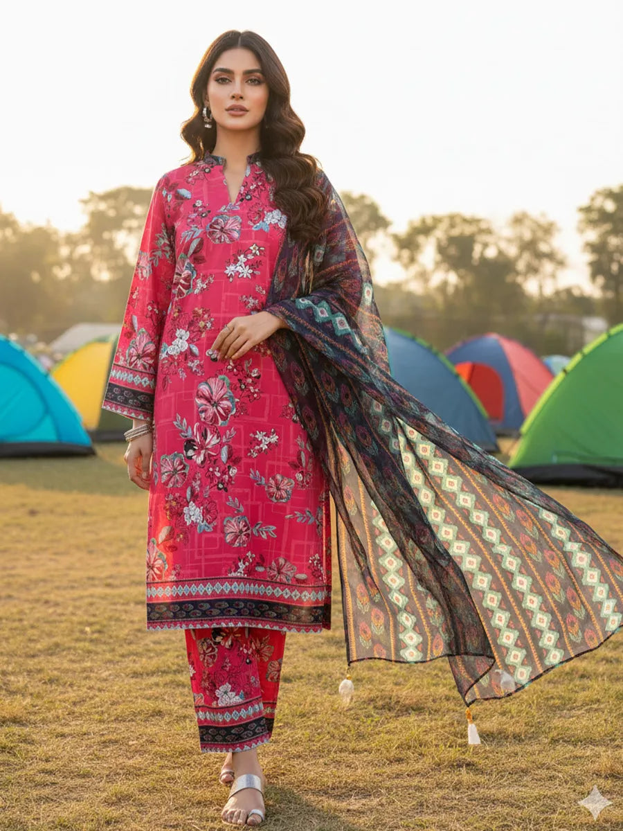 3PC Unstitched Printed Silk Lawn Suit (SUNS7ASI328)