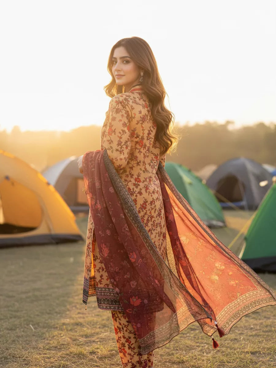 3PC Unstitched Printed Silk Lawn Suit (SUNS7ASI327)