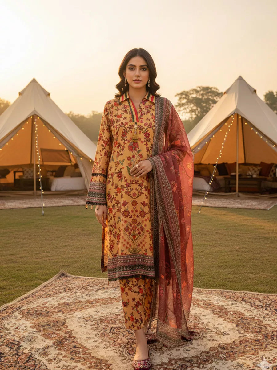 3PC Unstitched Printed Silk Lawn Suit (SUNS7ASI327)