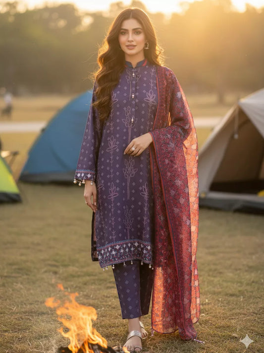 3PC Unstitched Printed Silk Lawn Suit (SUNS7ASI326)