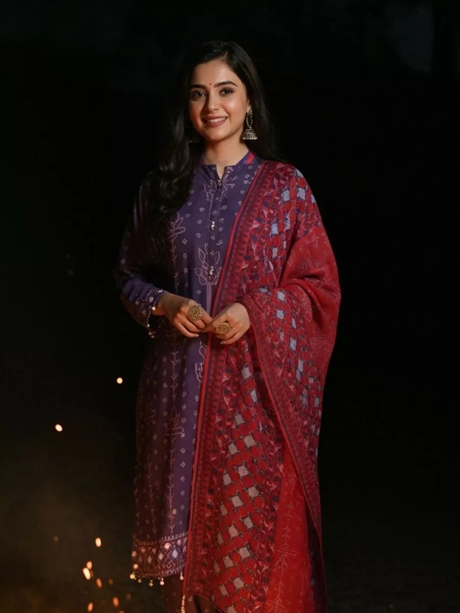 3PC Unstitched Printed Silk Lawn Suit (SUNS7ASI326)