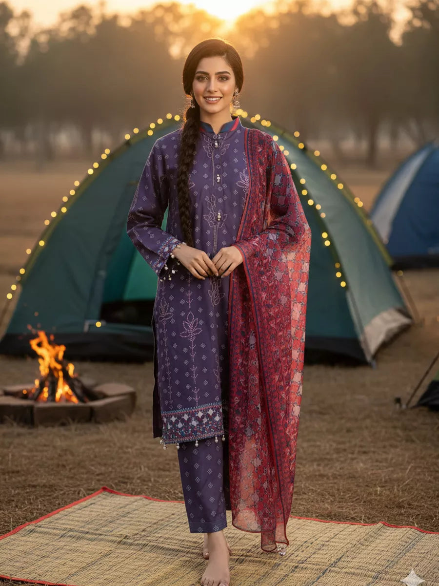 3PC Unstitched Printed Silk Lawn Suit (SUNS7ASI326)