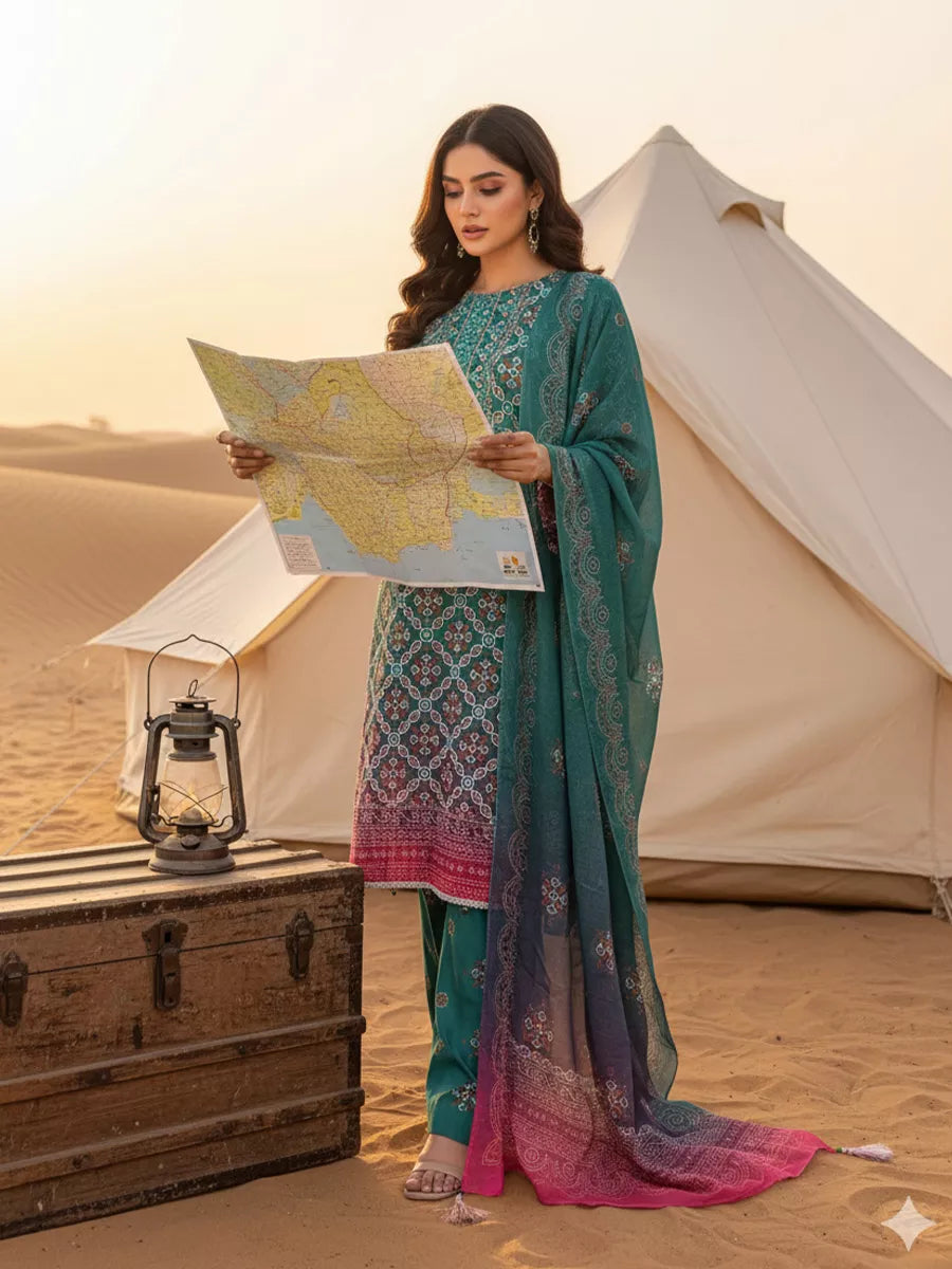 3PC Unstitched Printed Silk Lawn Suit (SUNS7ASI325)