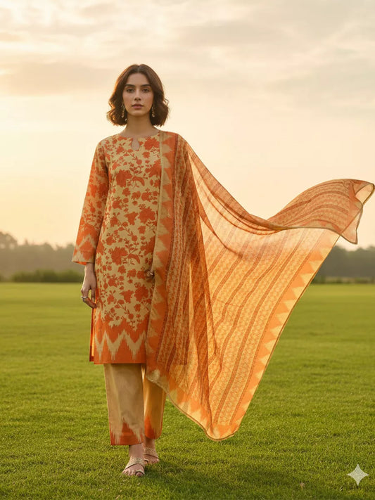 3PC Unstitched Printed Silk Lawn Suit (SUNS7ASI324)