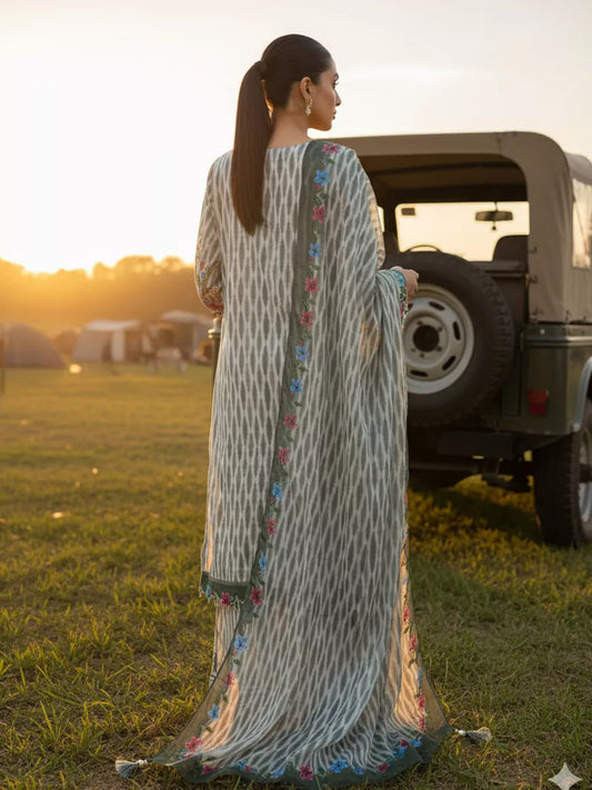 3PC Unstitched Printed Silk Lawn Suit (SUNS7ASI321)