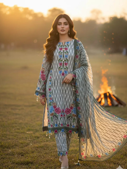 3PC Unstitched Printed Silk Lawn Suit (SUNS7ASI321)