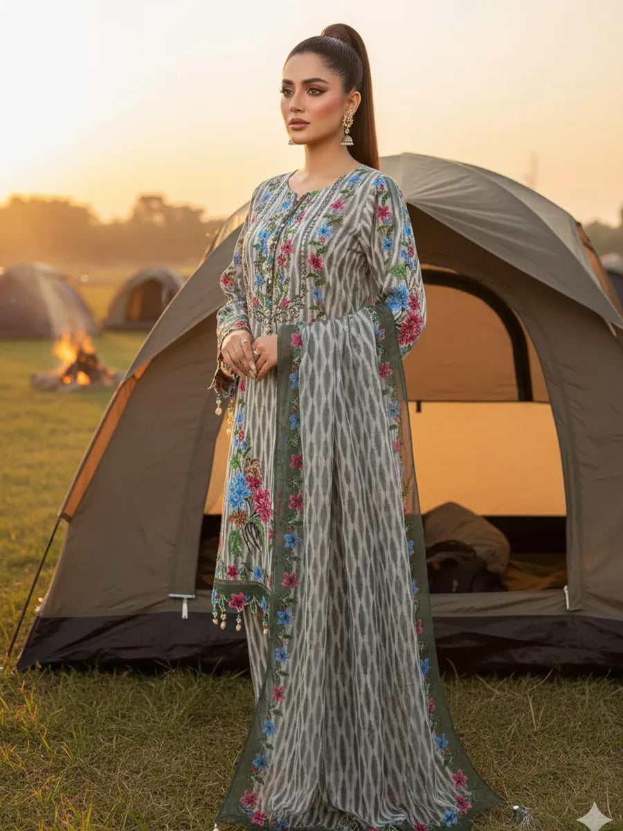 3PC Unstitched Printed Silk Lawn Suit (SUNS7ASI321)