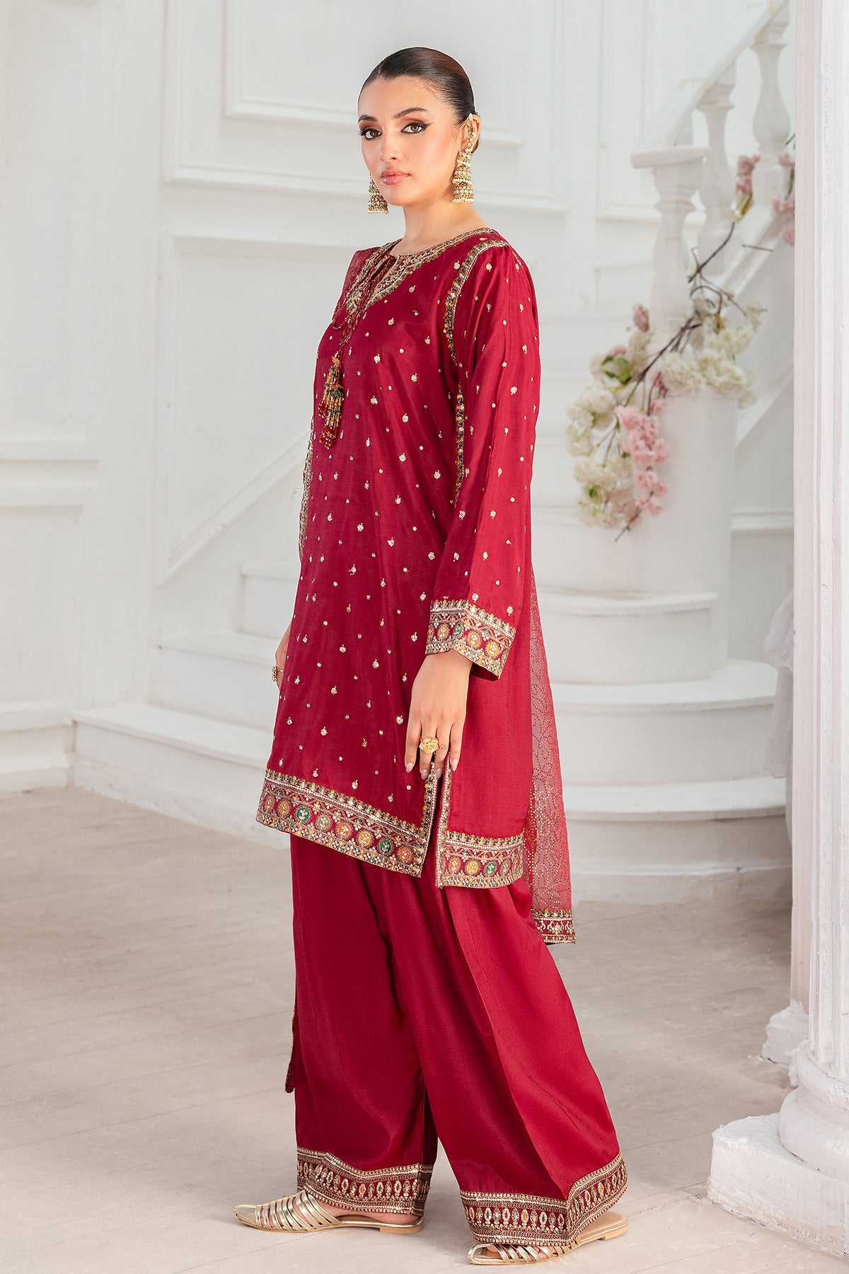 3-PC Embroidered Raw-Silk Suit CMA-5-048