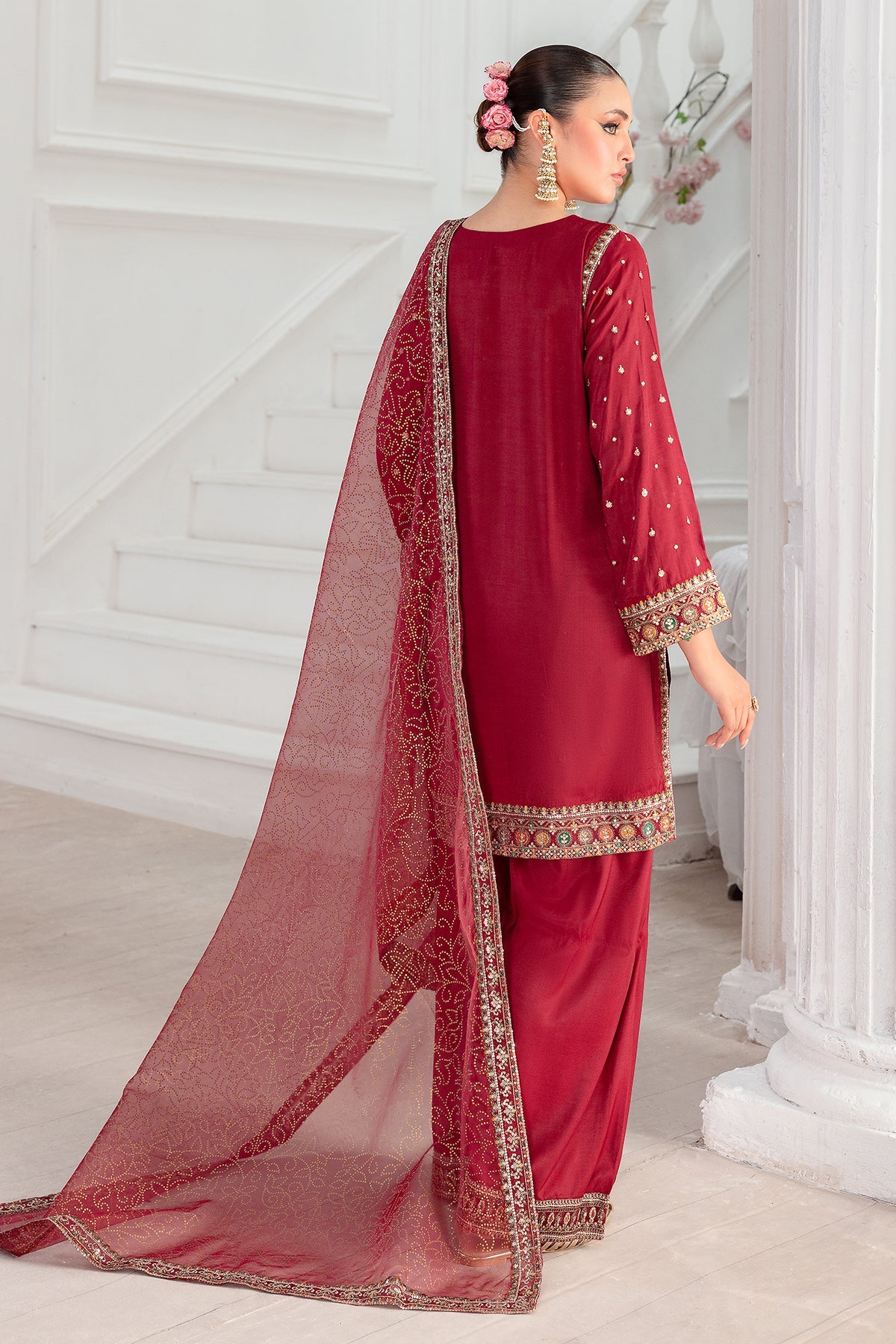3-PC Embroidered Raw-Silk Suit CMA-5-048