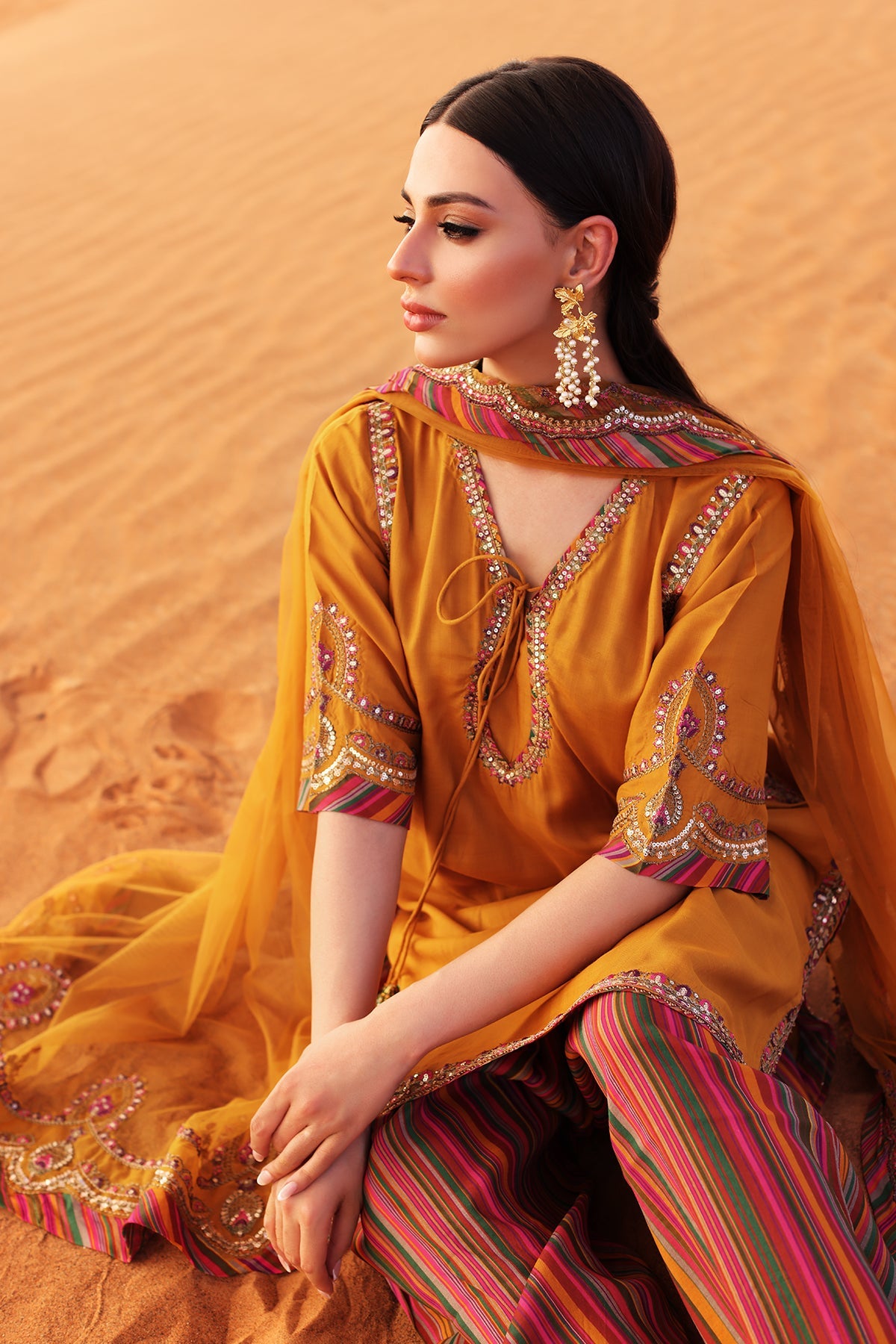 3-PC Embroidered Raw-Silk Suit CMA-5-081