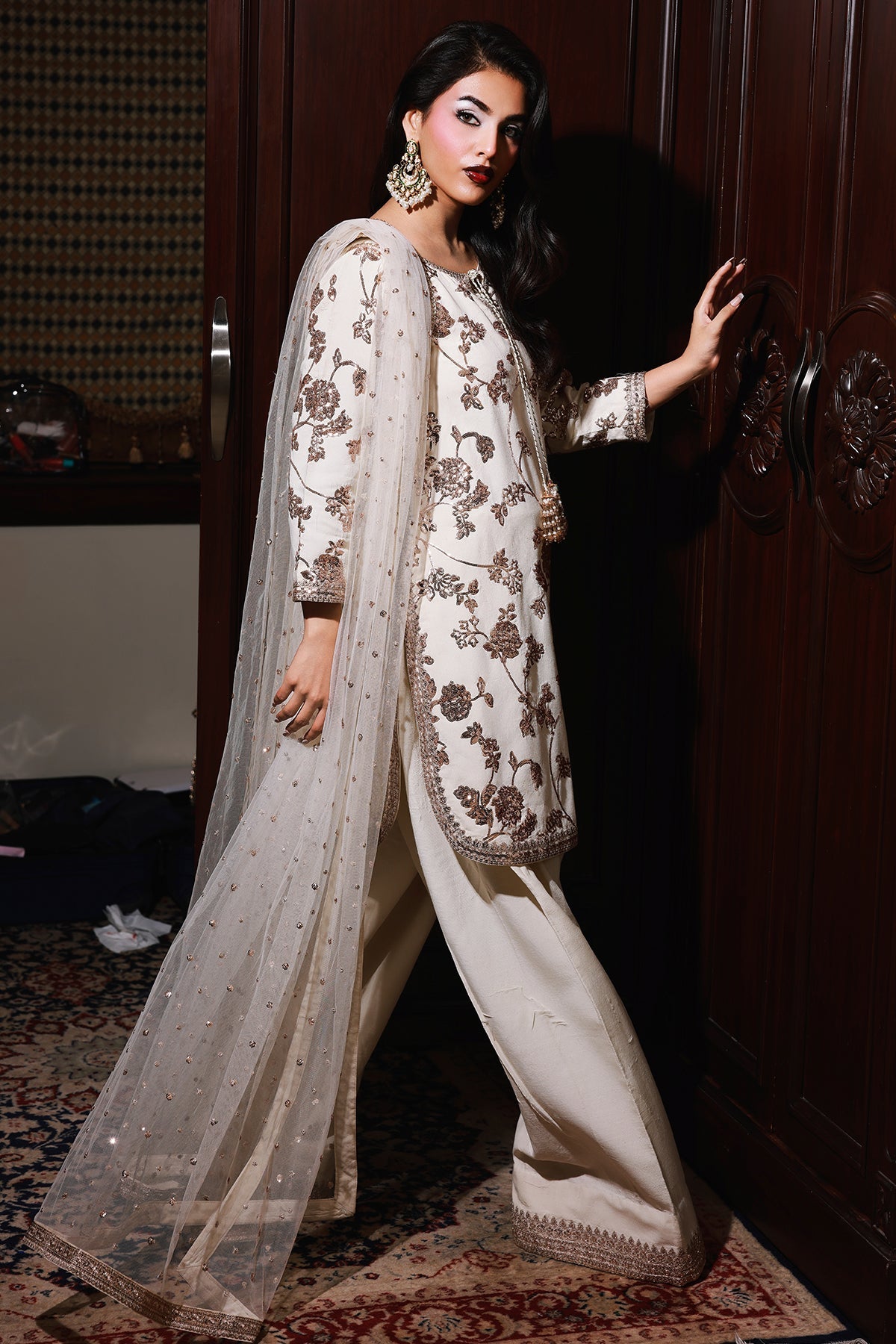 3-PC Embroidered Raw-Silk Suit CMA-5-113