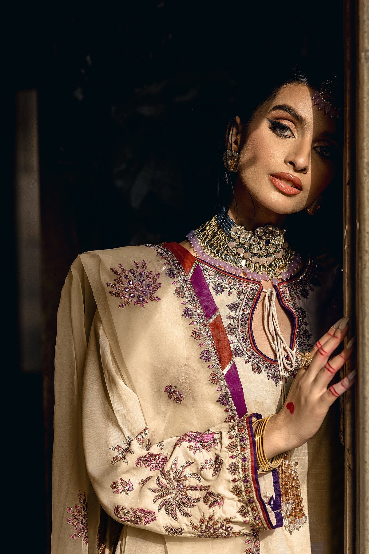 3-PC Embroidered Raw-Silk Suit CMA-5-137 SKIN