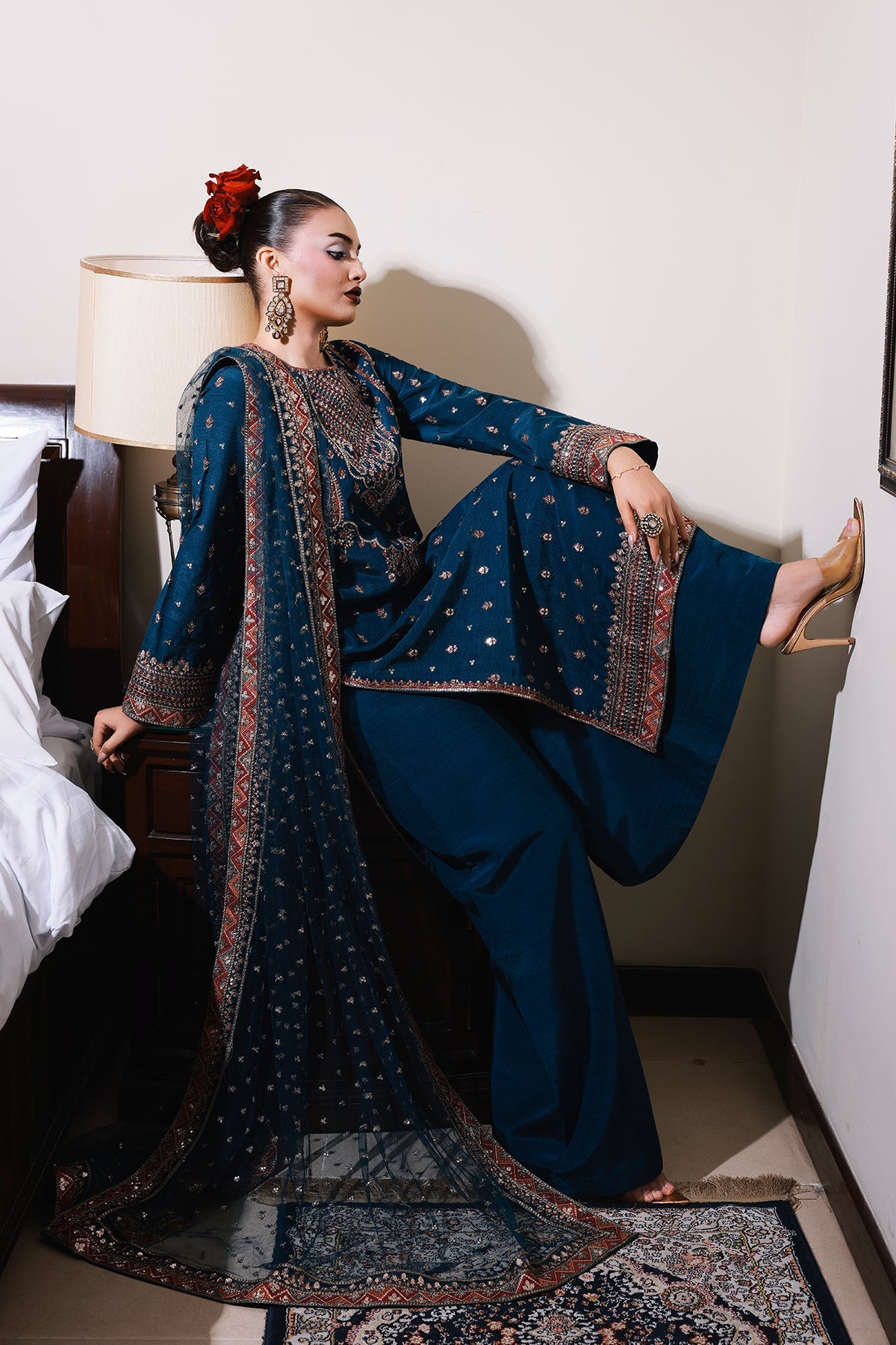 3-PC Embroidered Raw-Silk Suit CMA-5-137A