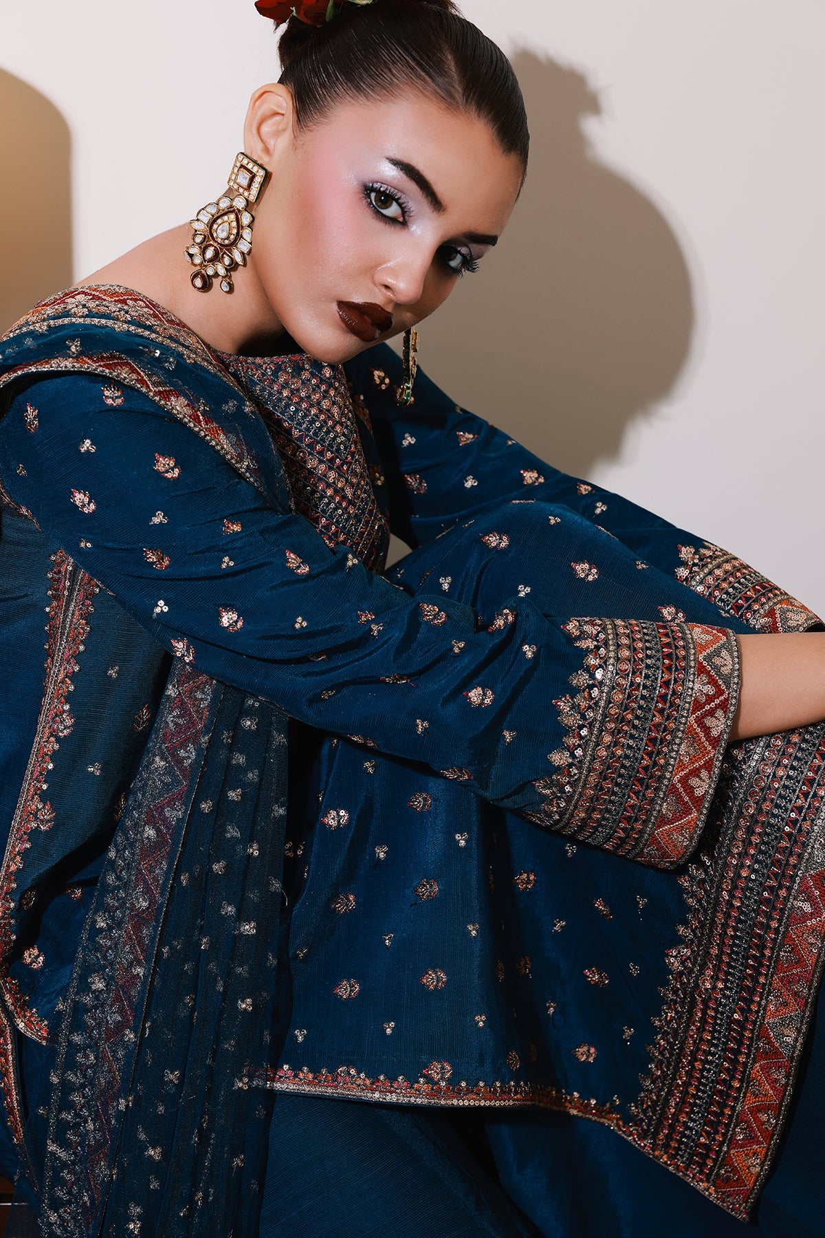 3-PC Embroidered Raw-Silk Suit CMA-5-137A