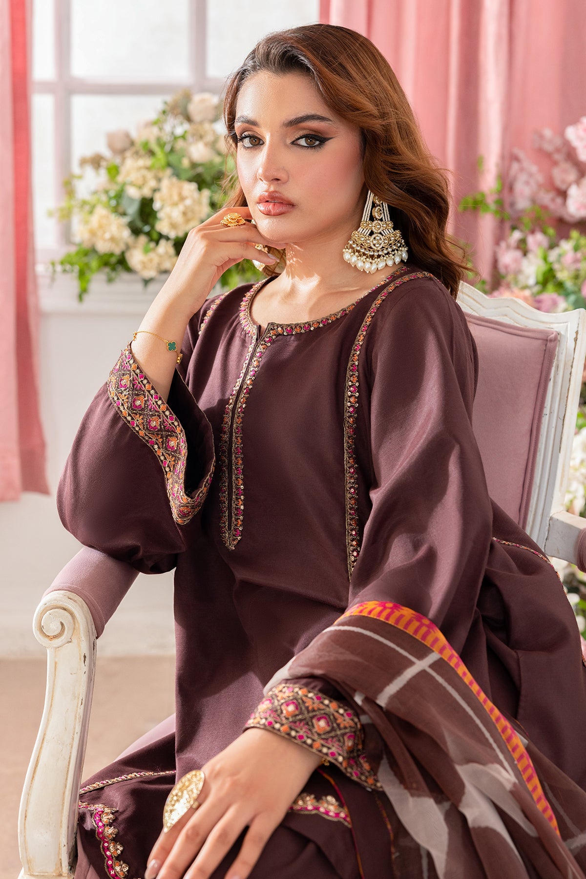 3-PC Embroidered Raw-Silk Suit CMA-5-108
