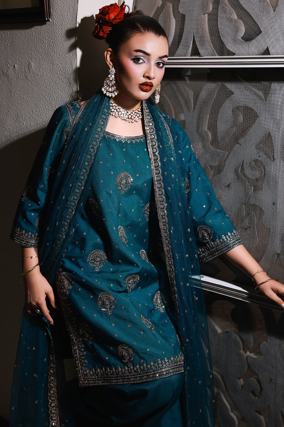 3-PC Embroidered Raw-Silk Suit CMA-5-146