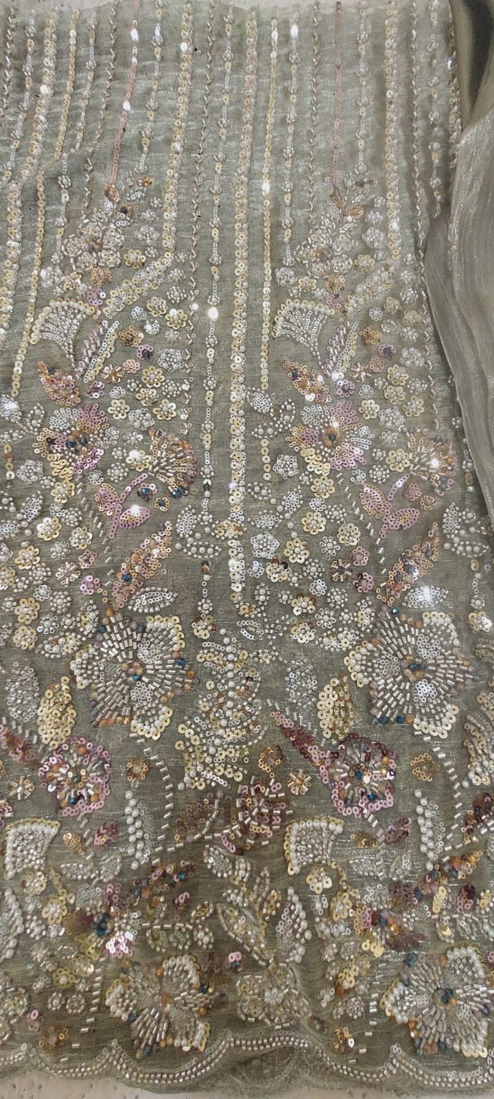 Olive Green Multi Cutdana - Sheesha Silk