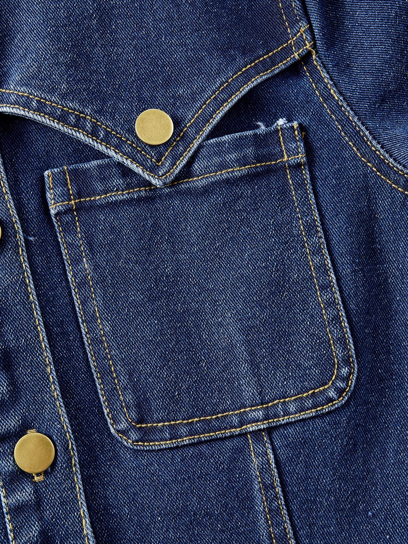 Collared Waist Cinched Solid Color Denim Dress