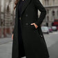 Lapel Collar Double-breasted Woolen Coat - Black