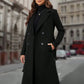 Lapel Collar Double-breasted Woolen Coat - Black