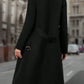 Lapel Collar Double-breasted Woolen Coat - Black