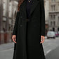 Lapel Collar Double-breasted Woolen Coat - Black