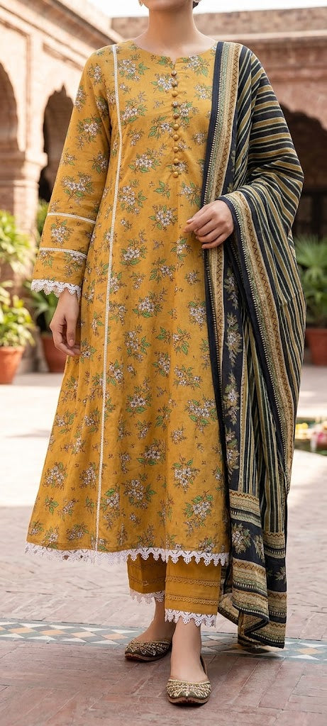A Line- 3pcs Lawn Dress
