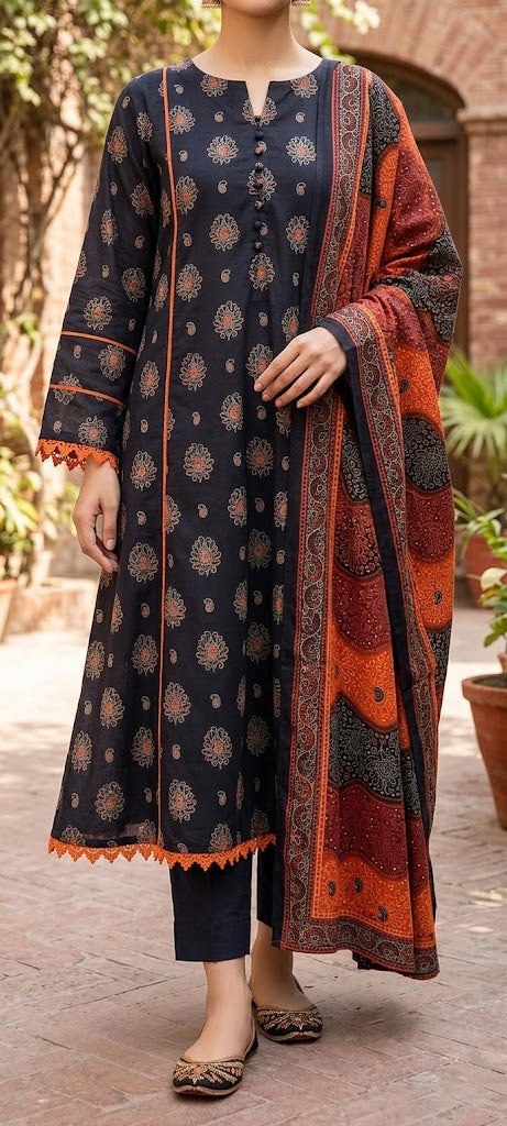 A Line- 3pcs Lawn Dress