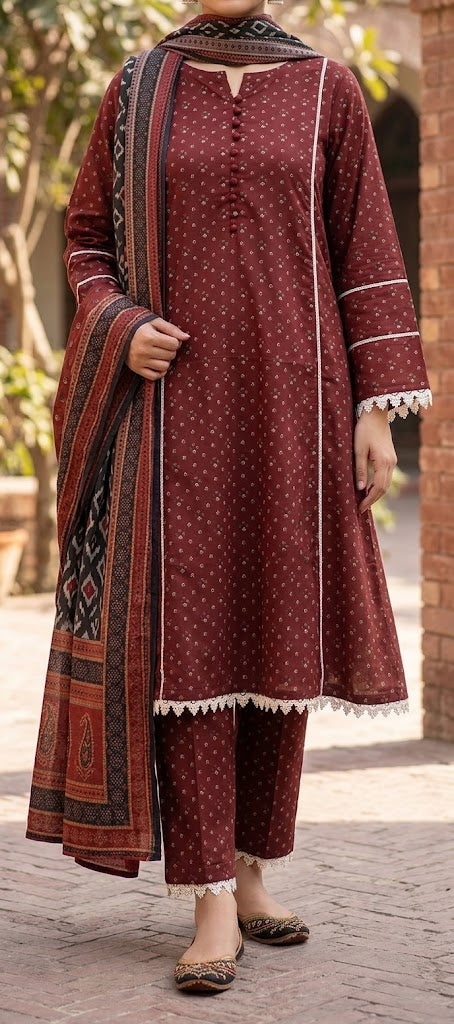 A Line- 3pcs Lawn Dress