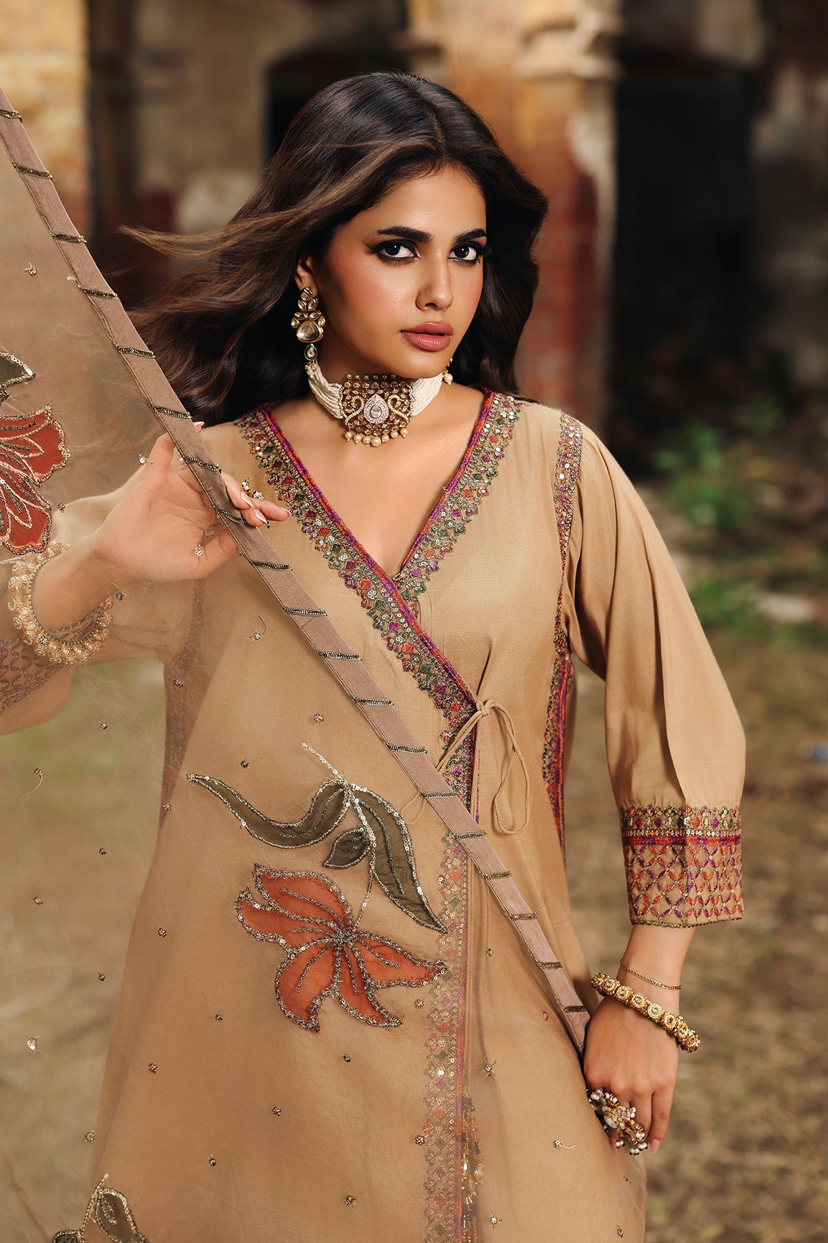3-PC Embroidered Raw-Silk Suit CMA-5-082