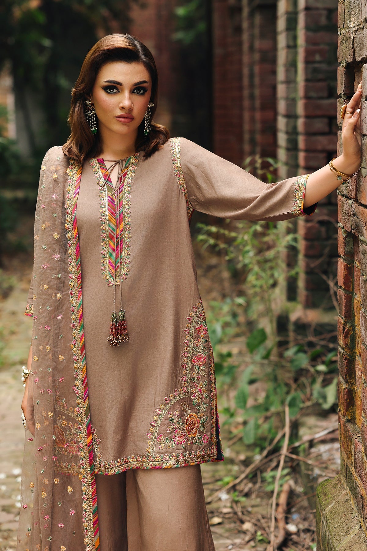 3-PC Embroidered Raw-Silk Suit CMA-5-092