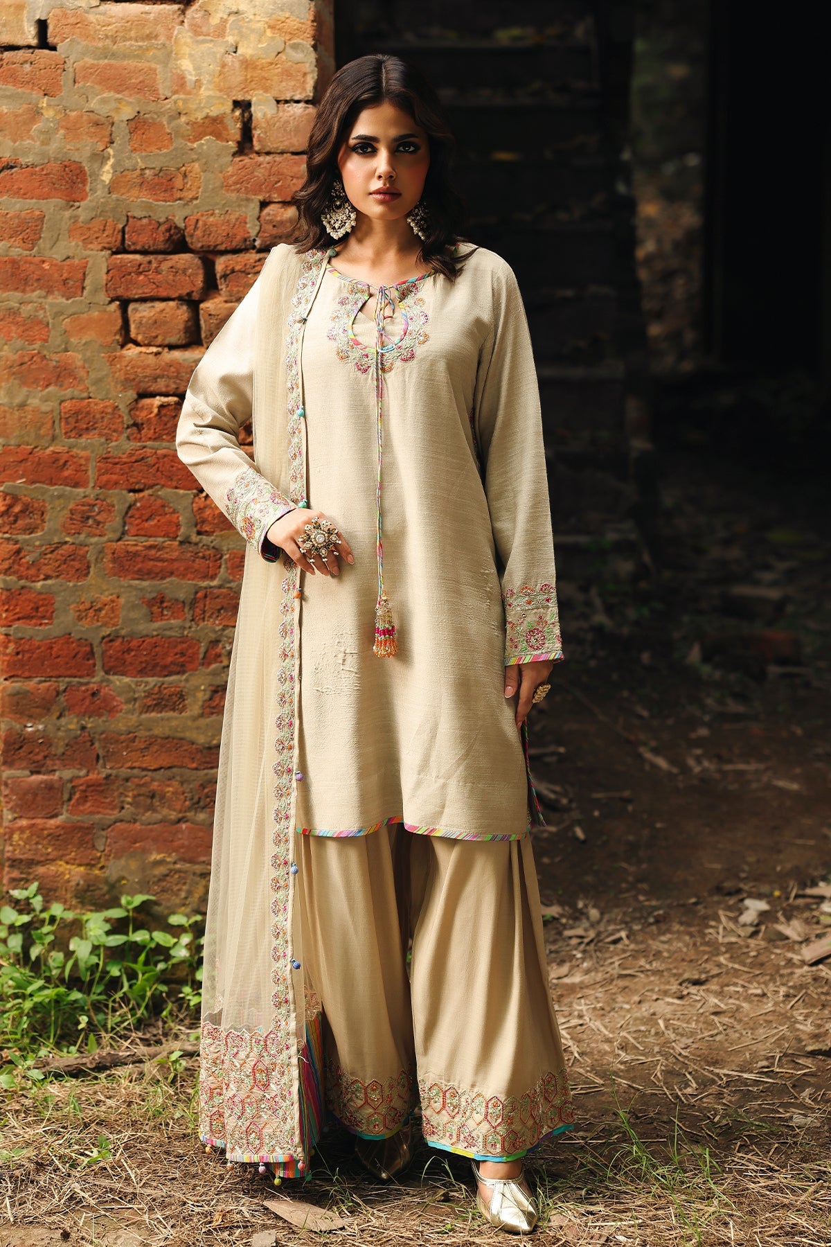 3-PC Raw-Silk Embroidered Suit CMA-5-091