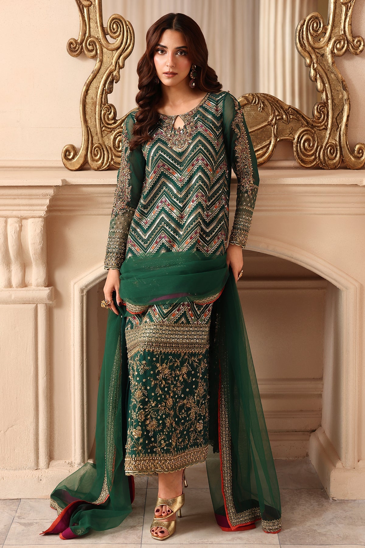 3-PC Unstitched Embroidered  Luxury Chiffon  DJW6-07