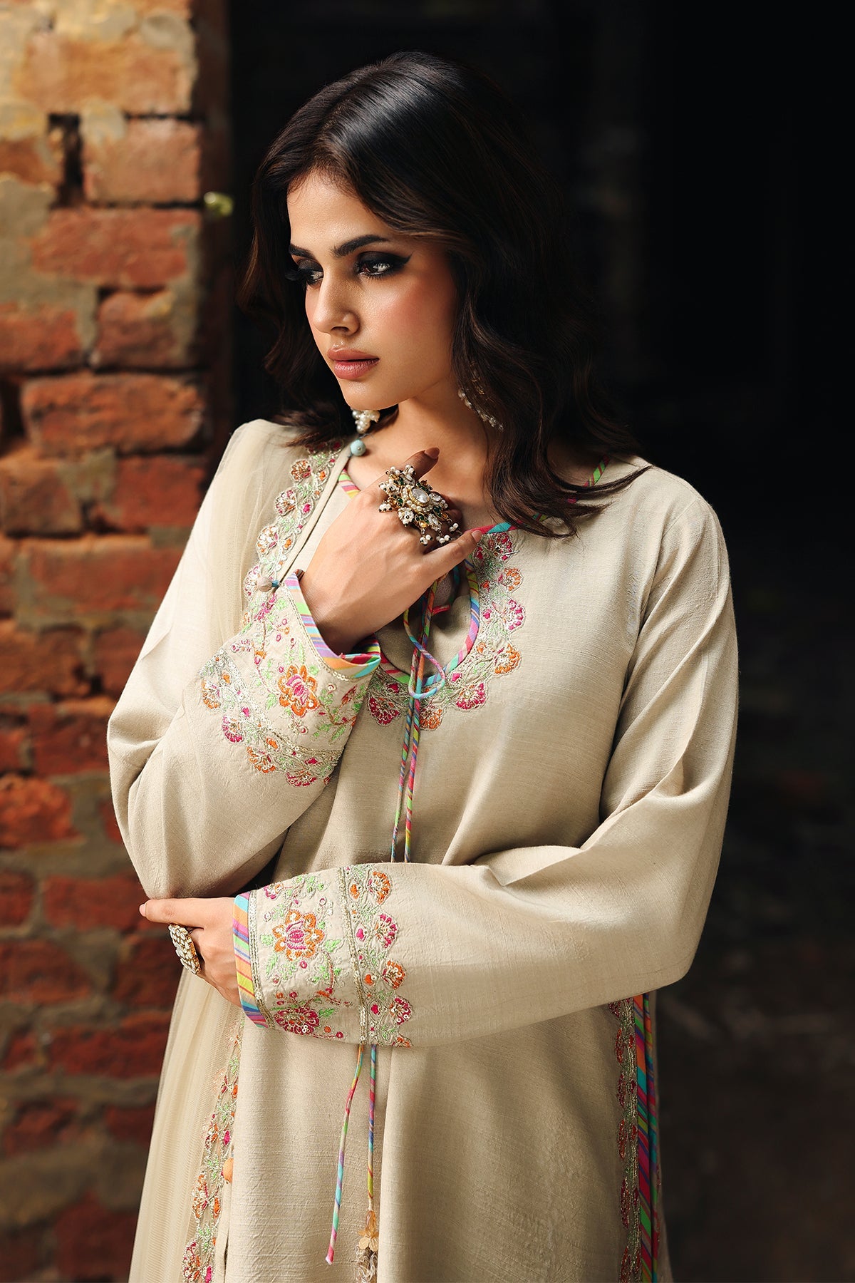 3-PC Raw-Silk Embroidered Suit CMA-5-091