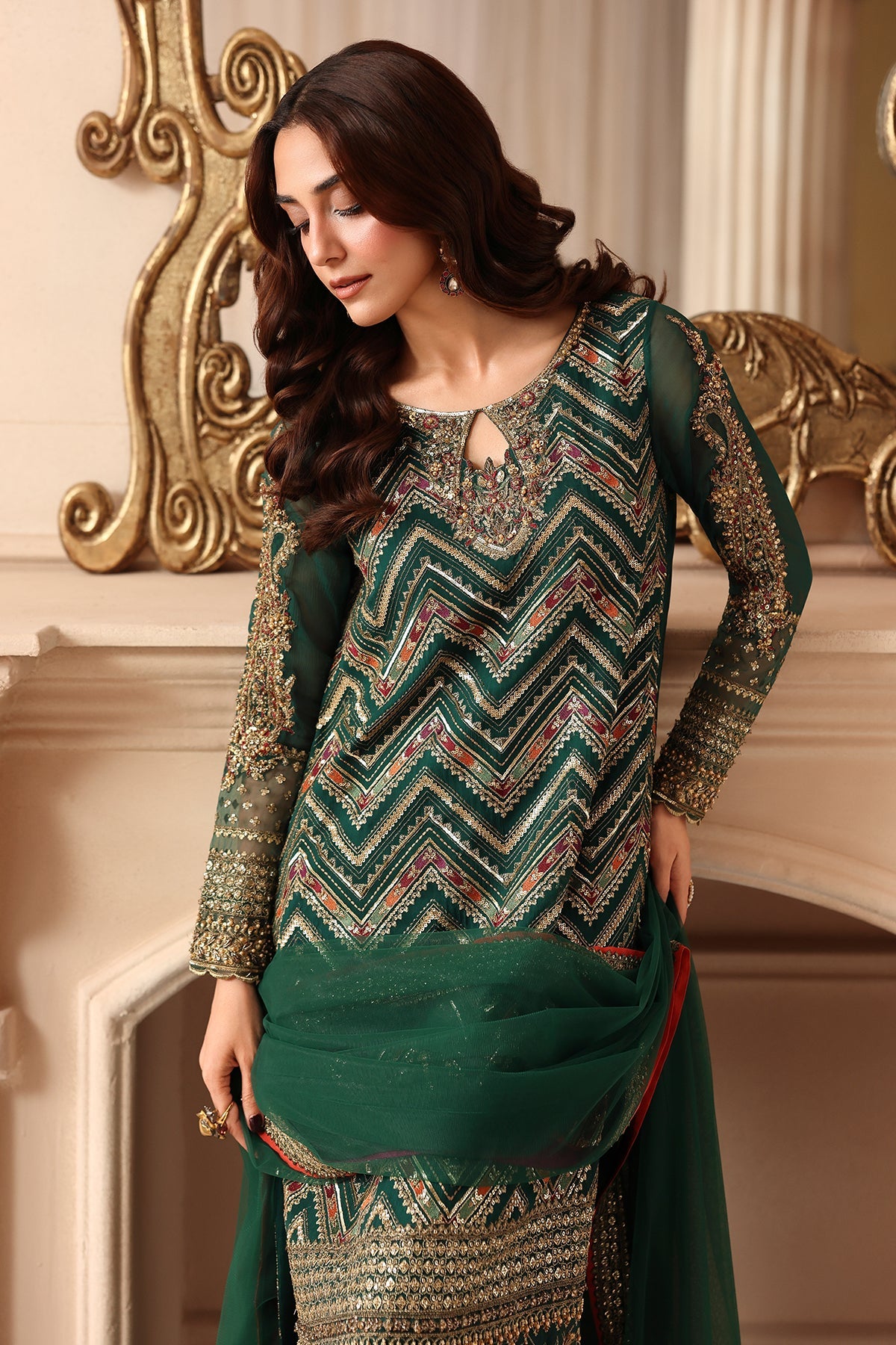 3-PC Unstitched Embroidered  Luxury Chiffon  DJW6-07