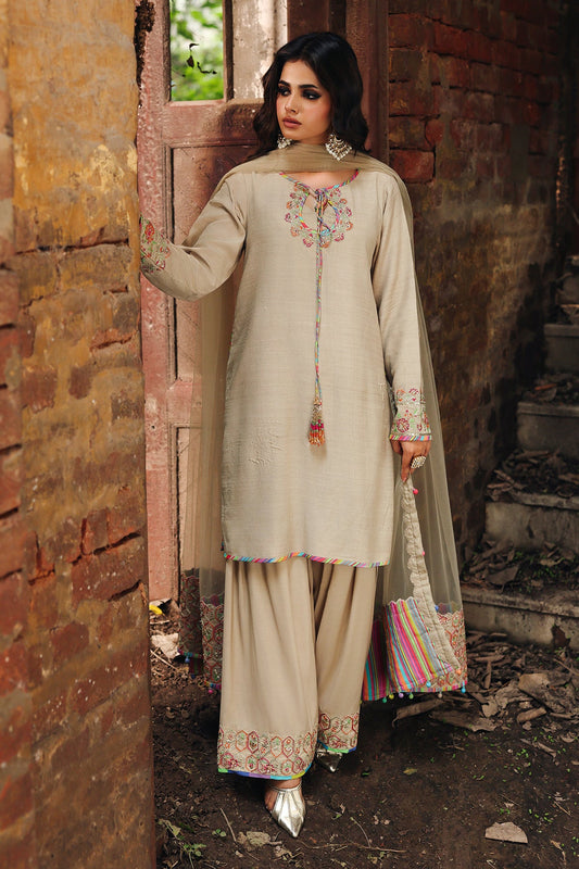 3-PC Raw-Silk Embroidered Suit CMA-5-091