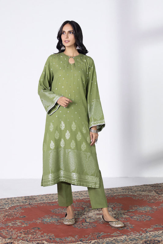2 Piece - Extra Weft Jacquard Suit - Olive Green