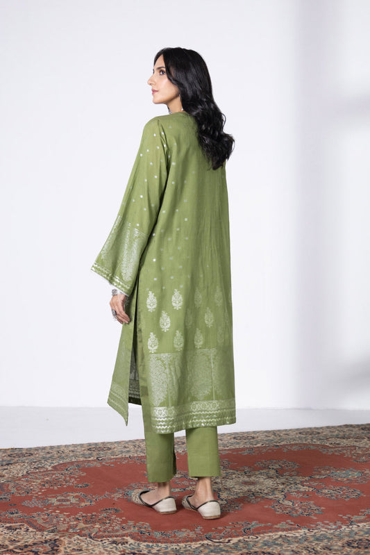 2 Piece - Extra Weft Jacquard Suit - Olive Green