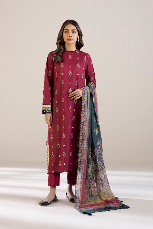 3 Piece - Printed Cambric Suit - Red