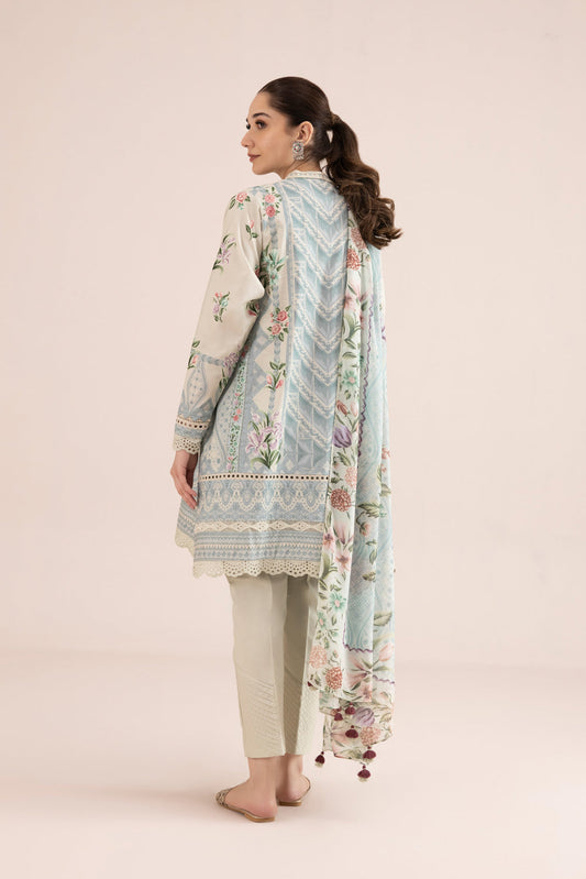 3 Piece - Printed Cambric Suit - Beige