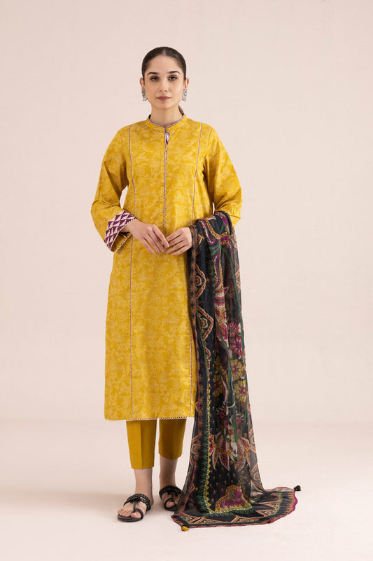 3 Piece - Printed Cambric Suit - Yellow