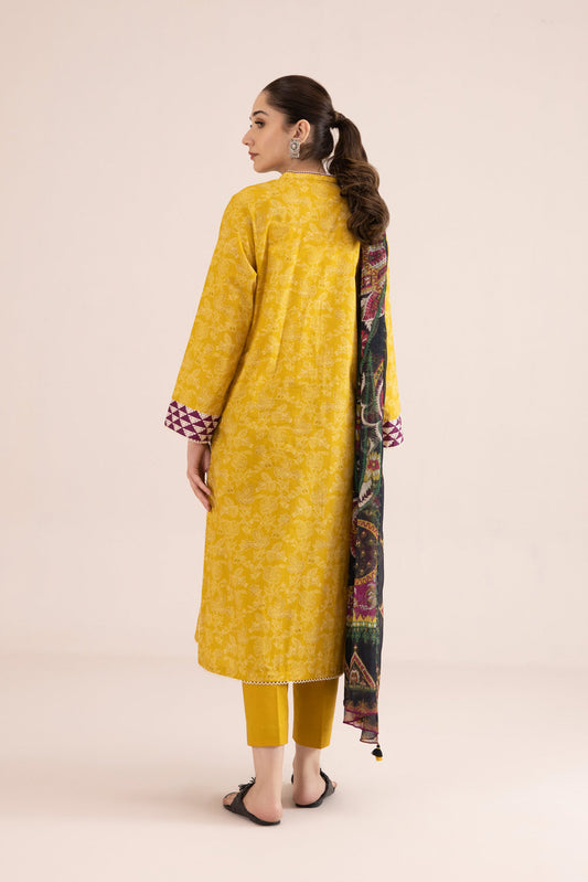 3 Piece - Printed Cambric Suit - Yellow