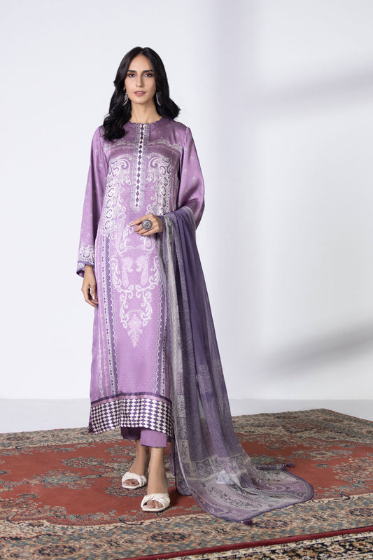 3 Piece - Printed Satin Suit - Lilac