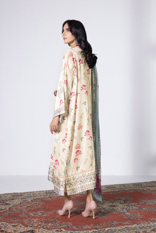 3 Piece - Printed Satin Suit - Off White