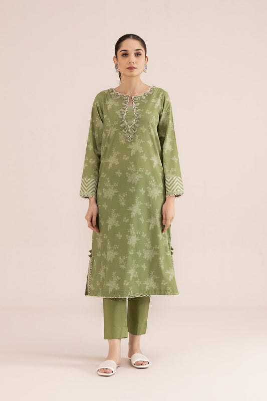 2 Piece - Embroidered Cambric Suit - Olive Green