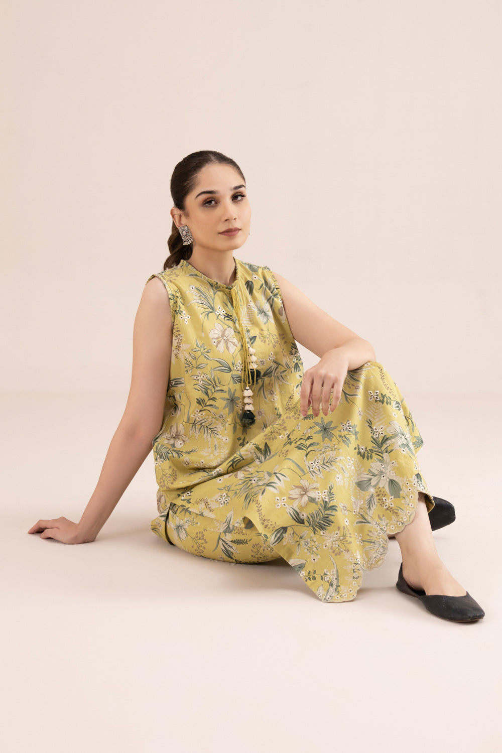 2 Piece - Printed Cambric Suit - Yellow