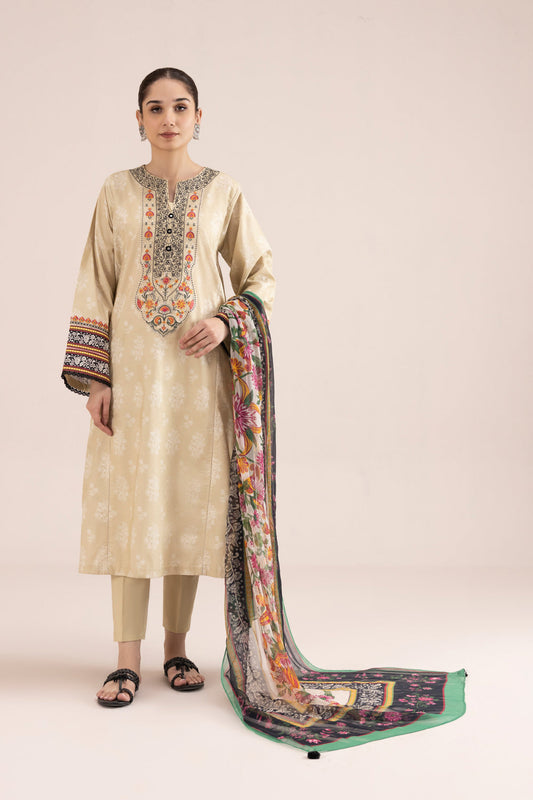 3 Piece - Embroidered Cambric Suit - Off White