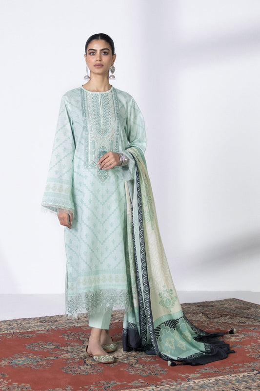 3 Piece - Embroidered Dobby Suit - Mint Green