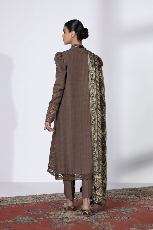 3 Piece - Embroidered Dobby Suit - Brown