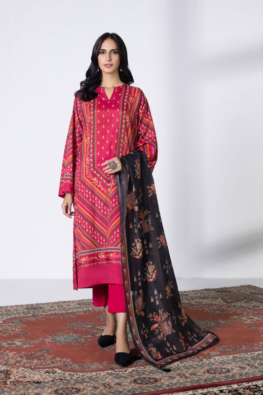3 Piece - Printed Silk Suit - Pink